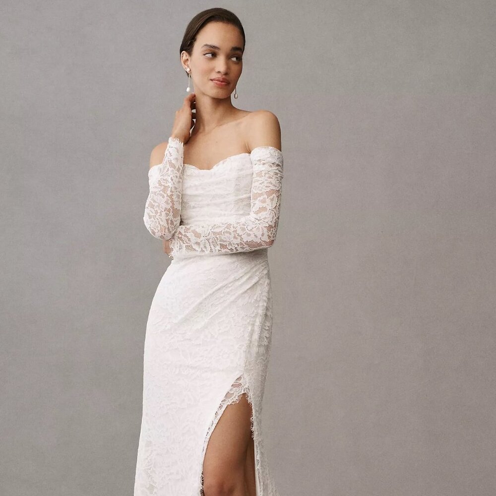 Jenny by Jenny Yoo Dove Long-Sleeve Off-The-Shoulder Lace Wedding Gown